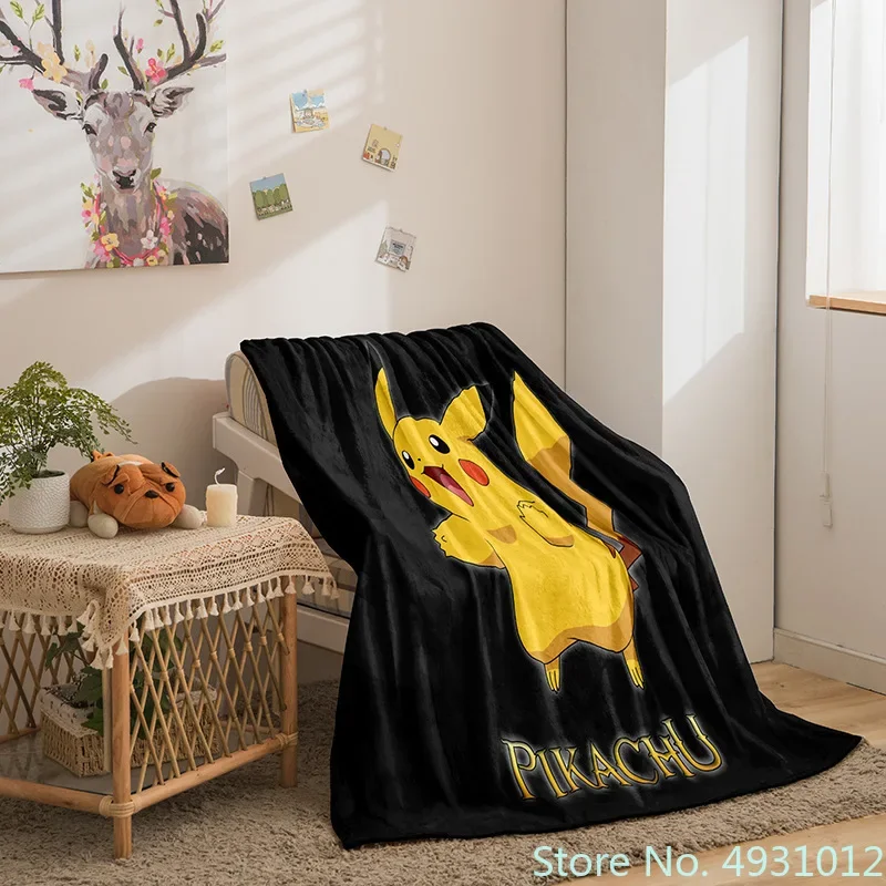 Anime Pikachu Pokemon Flannel Baby Blanket Throw for Bed Sofa Fleece Nap Blankets Boys Girls Children Kids Christmas Gift