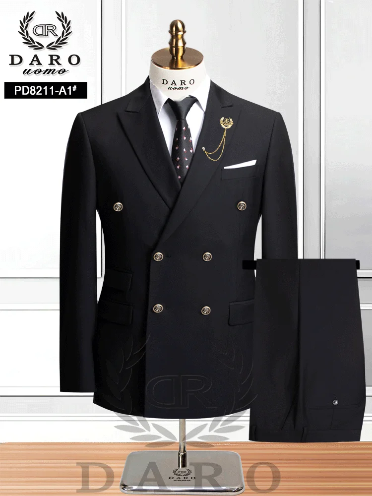 DAROuomo 2026 Men's Slim Fit Formal Business Suit 2Pcs Set - DR8211 (Jacket + Pants) for Work Wear