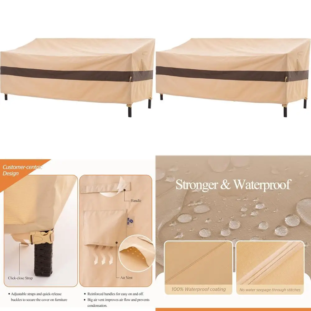 

3-Seater Outdoor Sofa Cover, Heavy-Duty Patio Sofa Cover, Waterproof and Wind-Resistant, 87W x 37D x 35H, Beige and Coffee