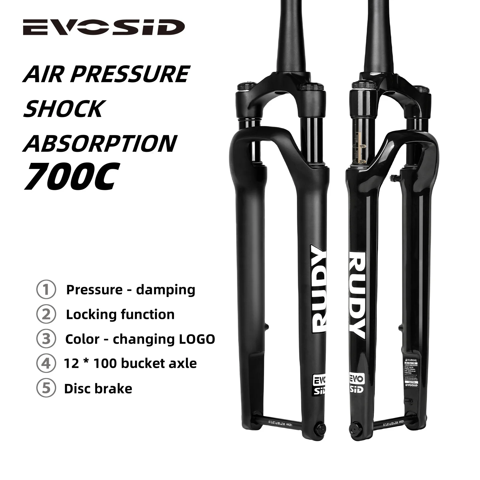 EVOSID 700C Gravel Bike Air Fork Lockout Suspension Thru Axle Disc Brake Magnesium Alloy MTB Cycling Fork for Road Bikes