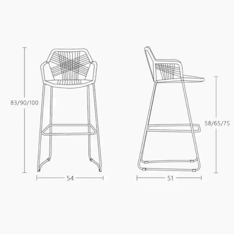 Nordic PP Rattan Leisure Bar Stool, pátio ao ar livre, cadeiras altas traseiras, móveis de bar, restaurante, café, agregado familiar