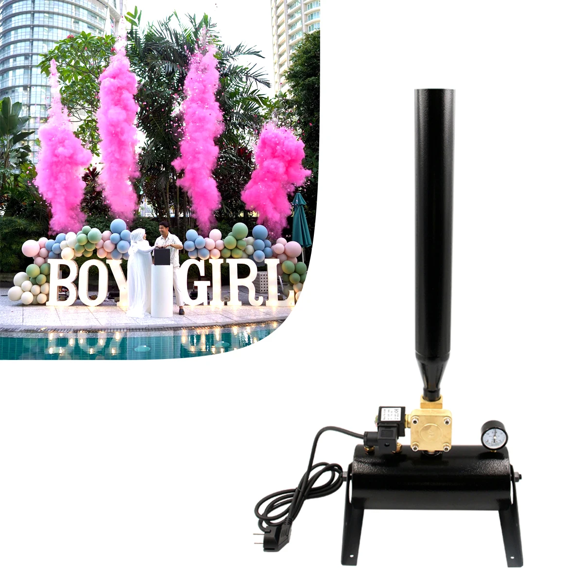 Gender Reveal Air Driven Special Effects Confetti Machine 0.8-1.2MPA Mini Confetti Fall Streamer Cannon Outdoor Stage Equipment