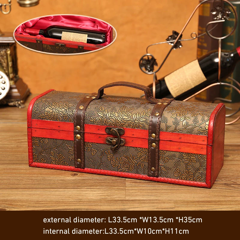 Vintage Single/Double Red Wine Box Wooden Wine Box Retro Treasure Gift Xmas Wine Storage Box Case Bottles Package with Handle