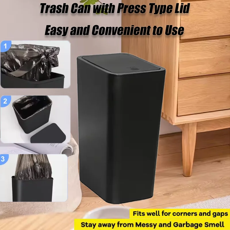 

10L Flexible Pop-up Lid Trash Bin For Kitchen Bedroom And Bathroom Food Waste Recycle Bin One-Touch Design Lightweight Durable