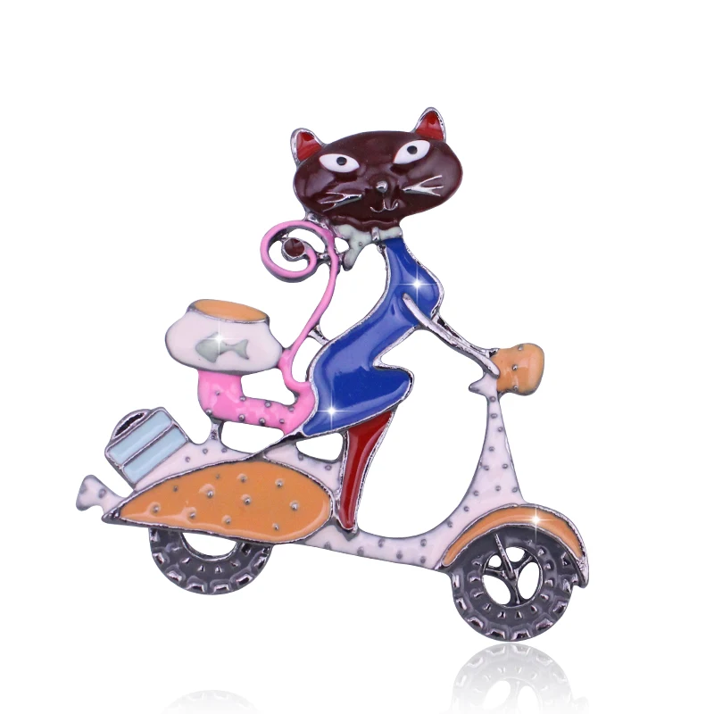 Vintage Dog Riding Bicycle Brooch Rhinestone Antique Metal Animal Pin Cute Retro Costume Jewelry for Coat Blazer Scarf Unique