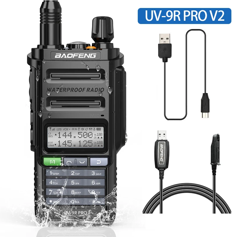 Principal! UV-9R Pro V1 V2 À Prova D 'Água IP68 Walkie Talkie Tipo-c Carregador Poderoso UHF VHF Longo Alcance UV-9R Plus Ham CB Rádio