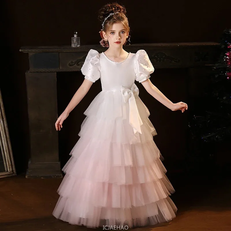 

Long Dress Girls Princess Dresses Costumes Host Cake Tutu Gown Costume Children Birthday Clothes Wedding Flower Girl Outfits