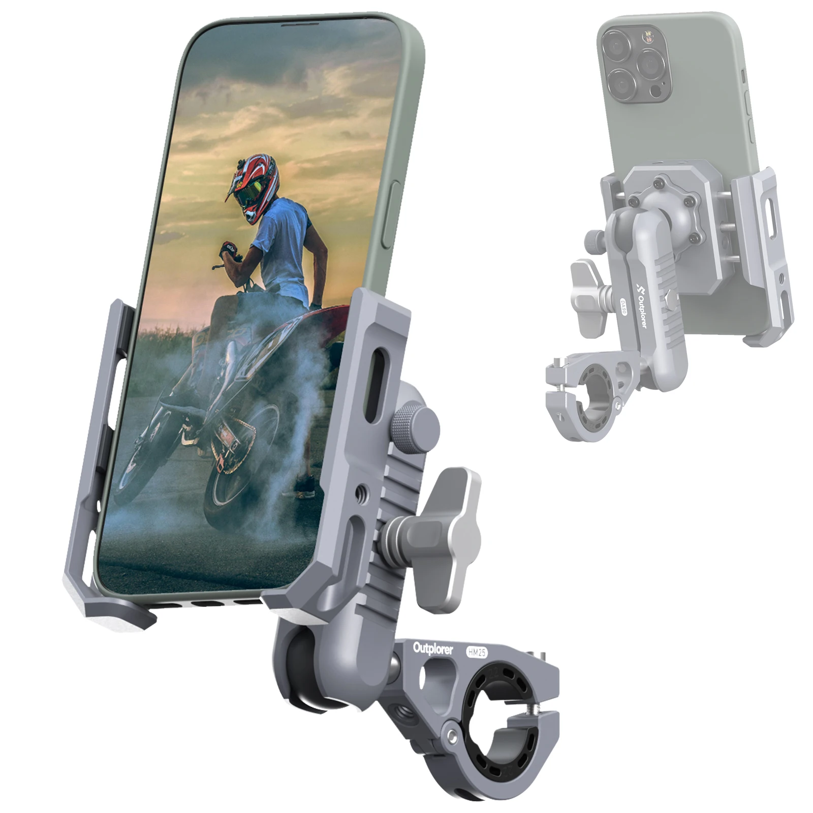

Outplorer Motorcycle Phone Mount Air-Suspension Holder, with Anti-Shake Airbag Protecting Phone Lens, 360° Free Adjust for 4.7''
