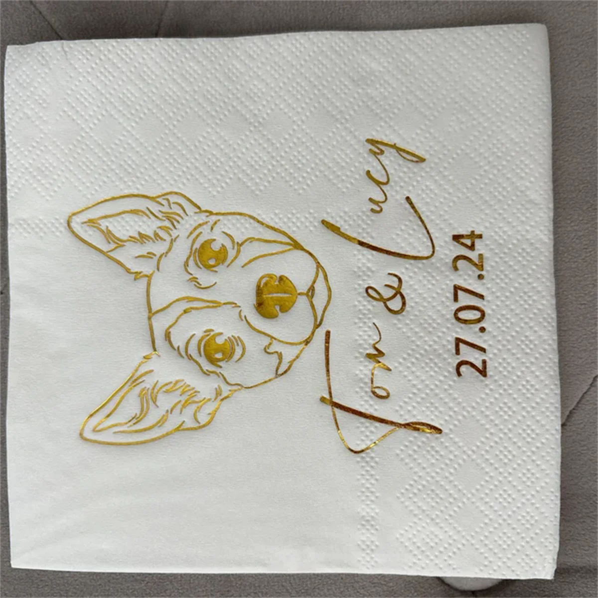 25PCS Custom Illustrated Dog Wedding Napkins, Custom Gold Foil Pet Wedding Napkins, Personalized Napkins, Custom Cocktail Napkin