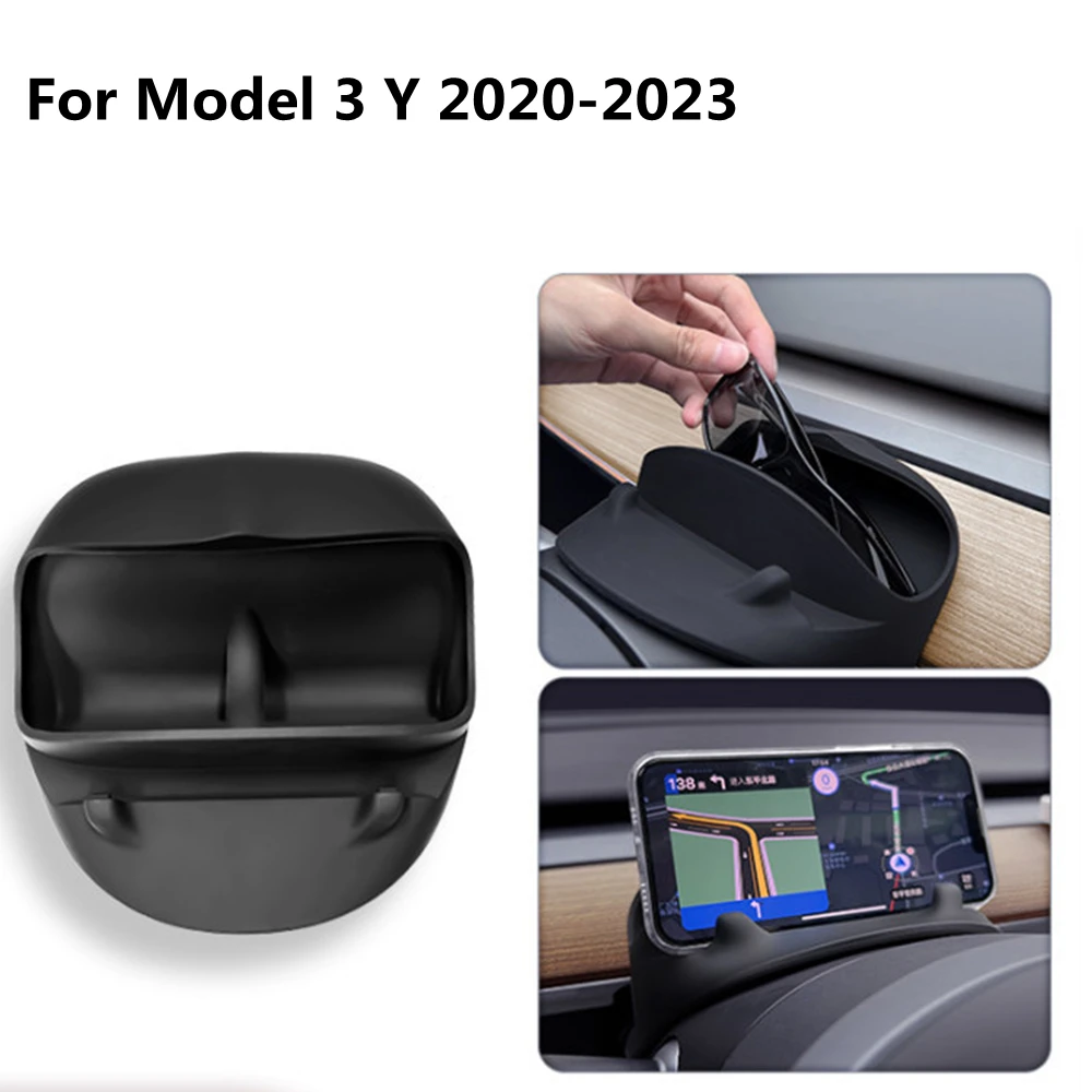 

​Steering Wheel Front Storage Box For Tesla Model 3 Y 2020-2023 Silicone Phone Holder Glasses Storage Car Accessories