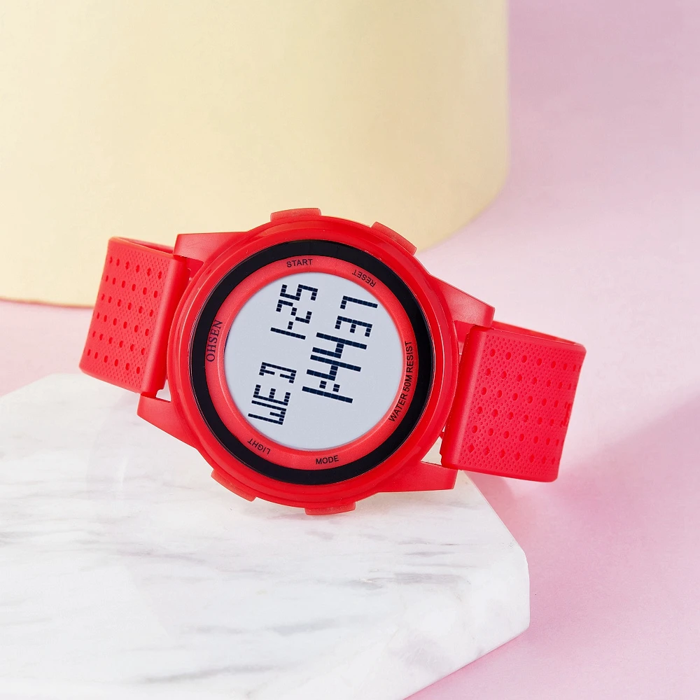 OHSEN Women Digital Watches Led Waterproof Sport Electronic Couple Wristwatch Red Ultra Thin Silicone Watch Relogio Feminino