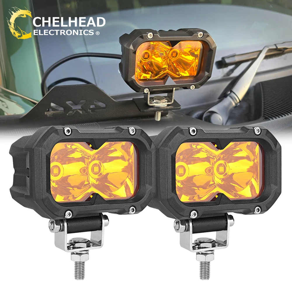 2Pcs Amber LED Pods Spot Driving Fog Lights Bumper LED Work Light Cubes for Trucks Jeep ATV Off Road UTV SUV Tractor Boat