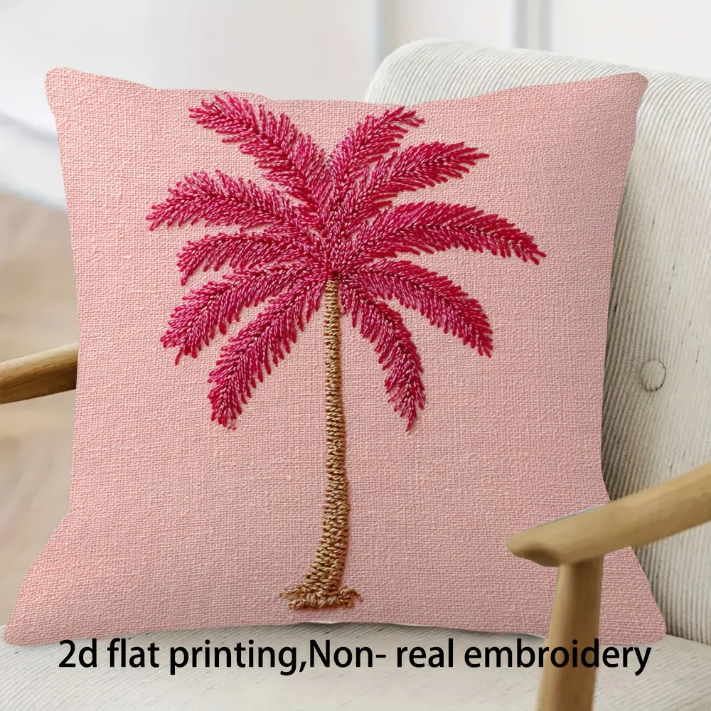 Boho Pink Palm Tree Print  Throw Pillow Cover Tropical Summer Decorative Cushion Case for Sofa Bedroom Decorative pillow cover