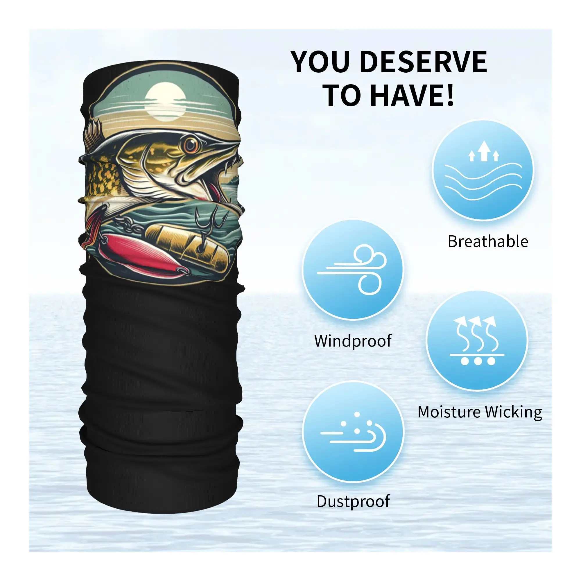 Pike caçador peixe pescador bandana pescoço capa impressa lenço mágico multifuncional máscara facial equitação unisex adulto à prova de vento