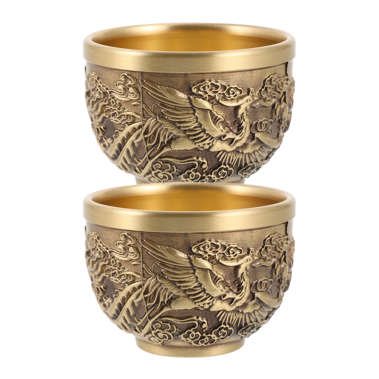 

2Pcs DragonPhoenix Cup Copper Teacups ChineseStyle Retro VintageTeaCup WaterCup HotCold Drinks StrongDurable