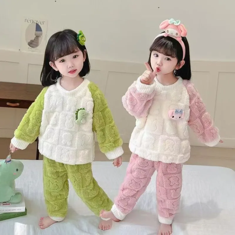 

Men's and Women's Pajamas Coral Fleece Autumn and Winter 2025 New Baby Winter Flannel Children's Loungewear Set Pajamas