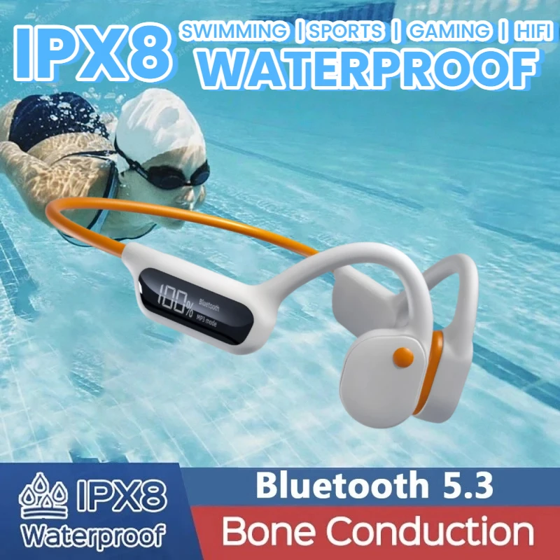 

Наушники с костной проводимостью, Bluetooth, беспроводные, IPX8, водонепроницаемый MP3-плеер, Hi-Fi наушники с крючком и микрофоном, гарнитура для плавания