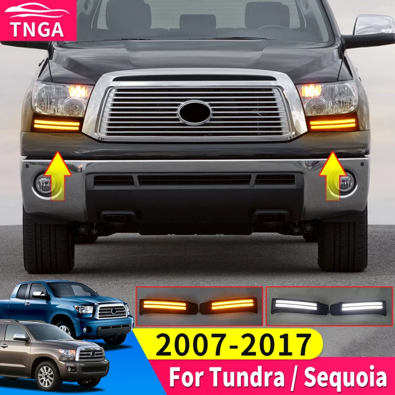 For 2007-2017 Toyota Tundra Sequoia Daytime Driving Lamp Led Dynamic Turn Signal Fog Light Modification Accessories 2008 2009