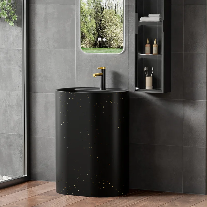 Black and gold hotel bathroom large size column integrated floor type hand wash large column type face wash