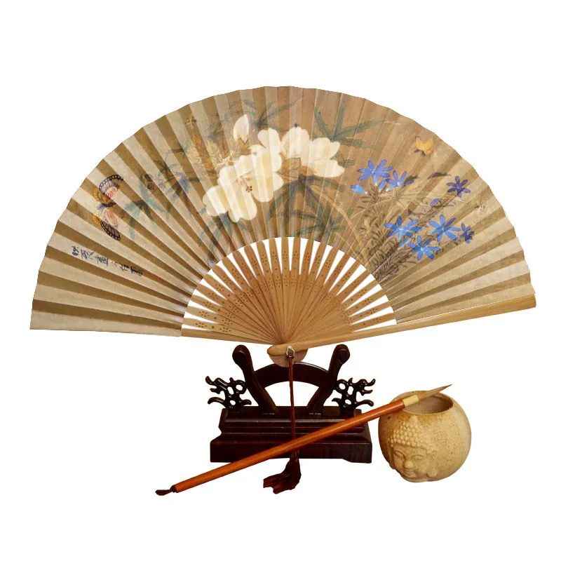 Hand Painted Paper Folding Fan Portable Summer Cooling Daily Fan for Women Hanfu Dance Performance Stage Prop Lightweight Gift