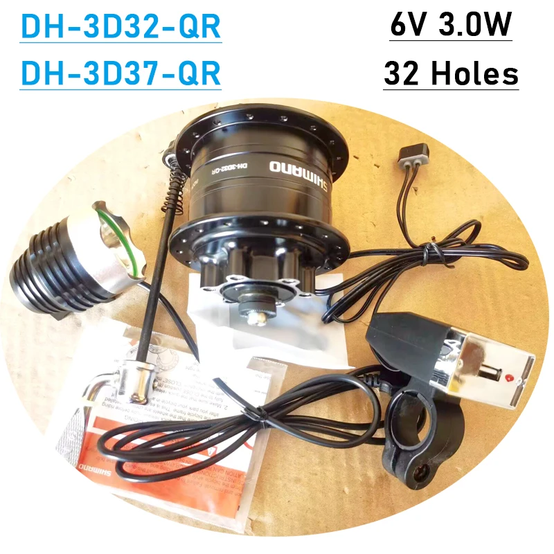 Original DH3D37 Bike Front Bearing Hup Dynamo 6V 3W 32Holes Power Generation Hup With Led Head Lamp DH3D32 Bicycle Parts