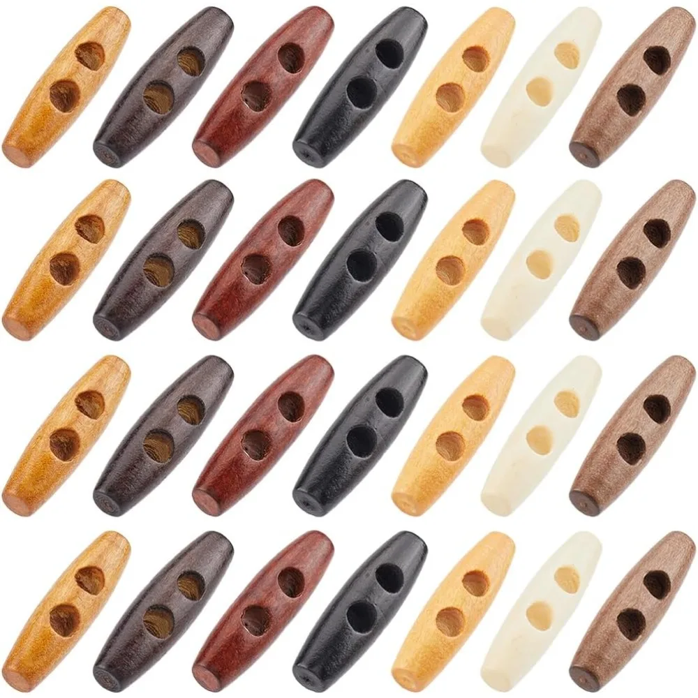 84 ชิ้น 7 สีไม้ปุ่มสลับ 1.77x0.5 Horn รูปปุ่มไม้อุปกรณ์เสริม 2 หลุมไม้เสื้อกันหนาวปุ่มทําชุด