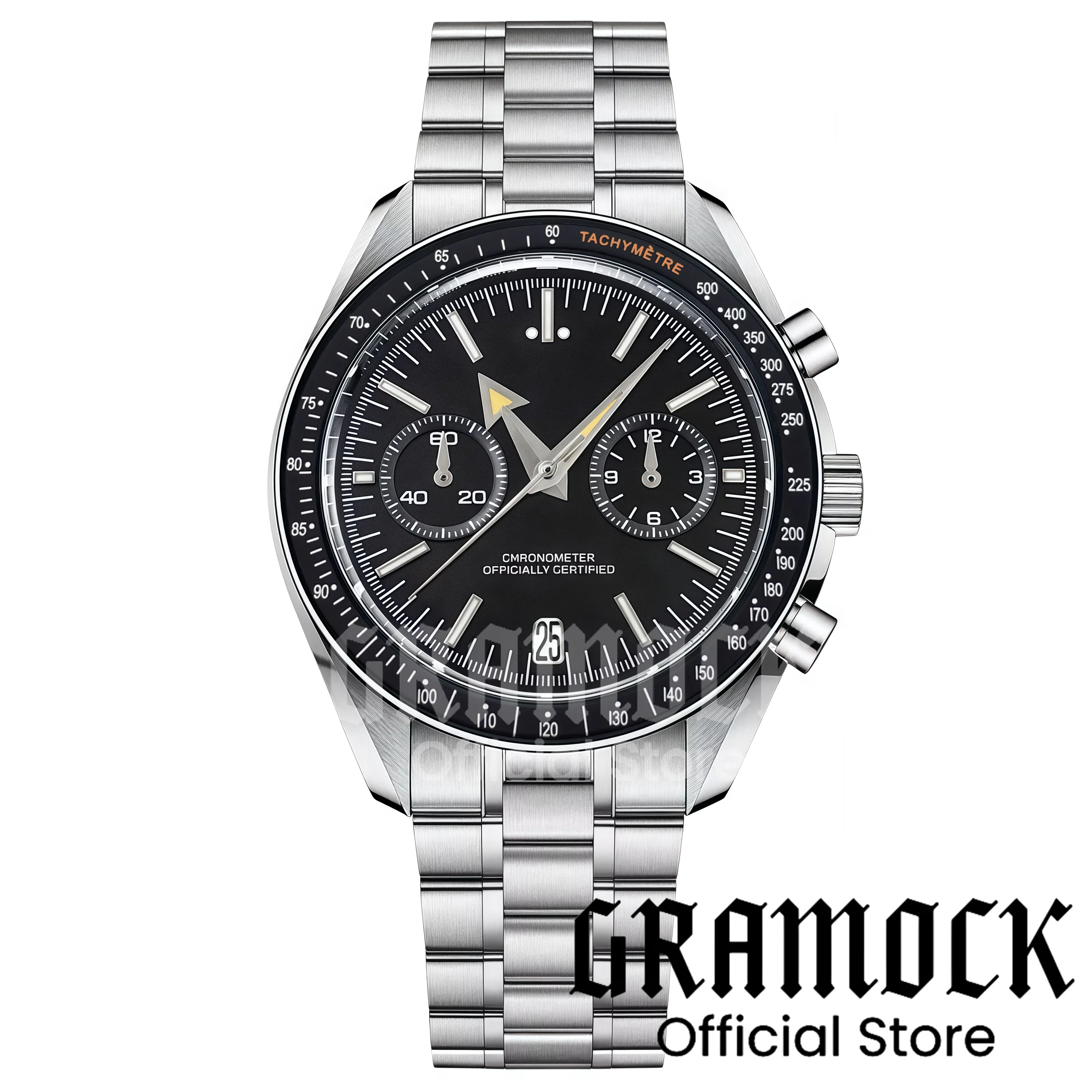 2025 New Gramock Design Broad Arrow Hands Moon Watch Retro Luxury Quartz Watches For Men Stainless steel Sport Chronograph Men