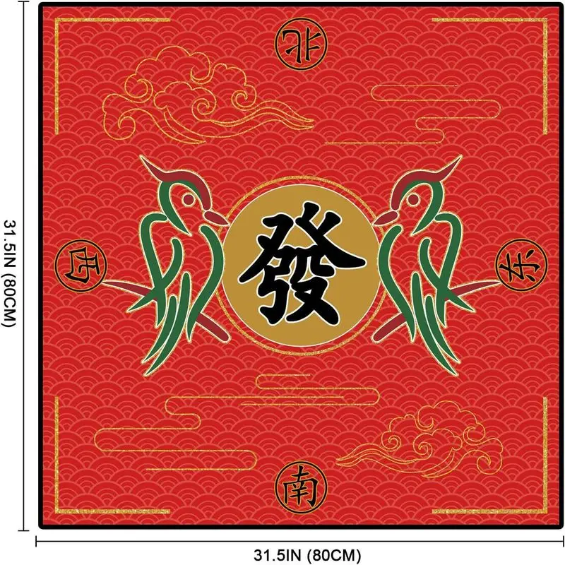 Chinese Red Fortune Lucky Cloud Mahjong Table Mat Anti-Slip Noise Reduction for Card Game Table Playing Room Home Decor