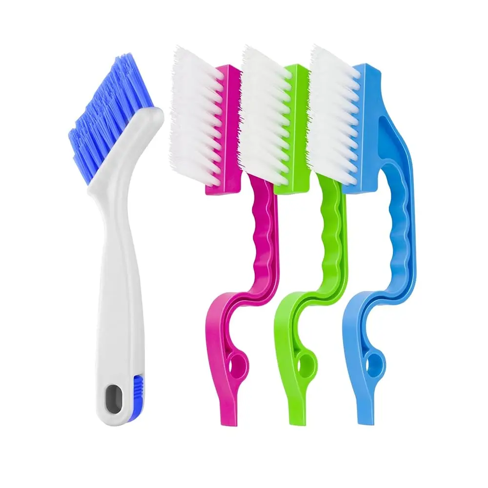 

Asltw Swan Neck Cleaning Brush Set, 3 Angled Handle Scrub Brushes + 1 Crevice Brush for Window Tracks, Grout, Corners and Tig