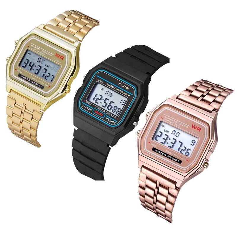 F91w Men Fashion LED Electronic Watch Brand Sports Watches Clock Multi-function Steel Belt Quartz Wristwatches Ladies Gift