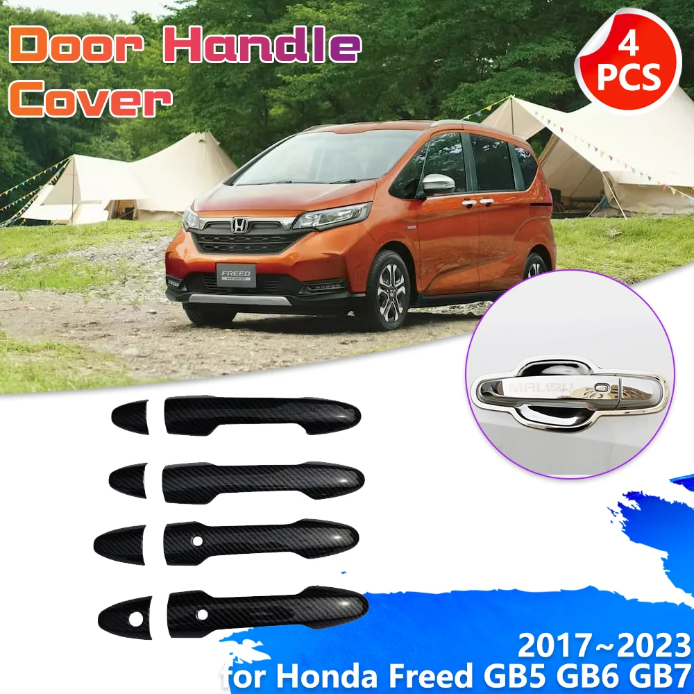 for Honda Freed GB5 GB6 GB7 GB8 2017~2023 2018 Chrome Carbon Fiber Door Handle Key Decoration Cover Trim Sticker Cap Accessories