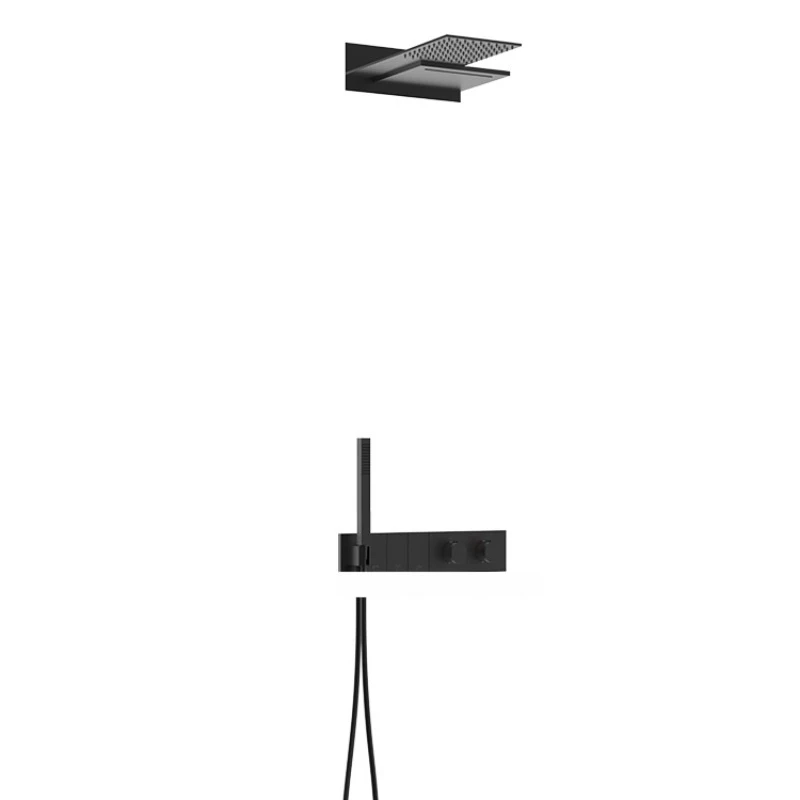 

Constant temperature, concealed installation into the wall, shower shower, waterfall outlet, brushed, black, chrome, silver
