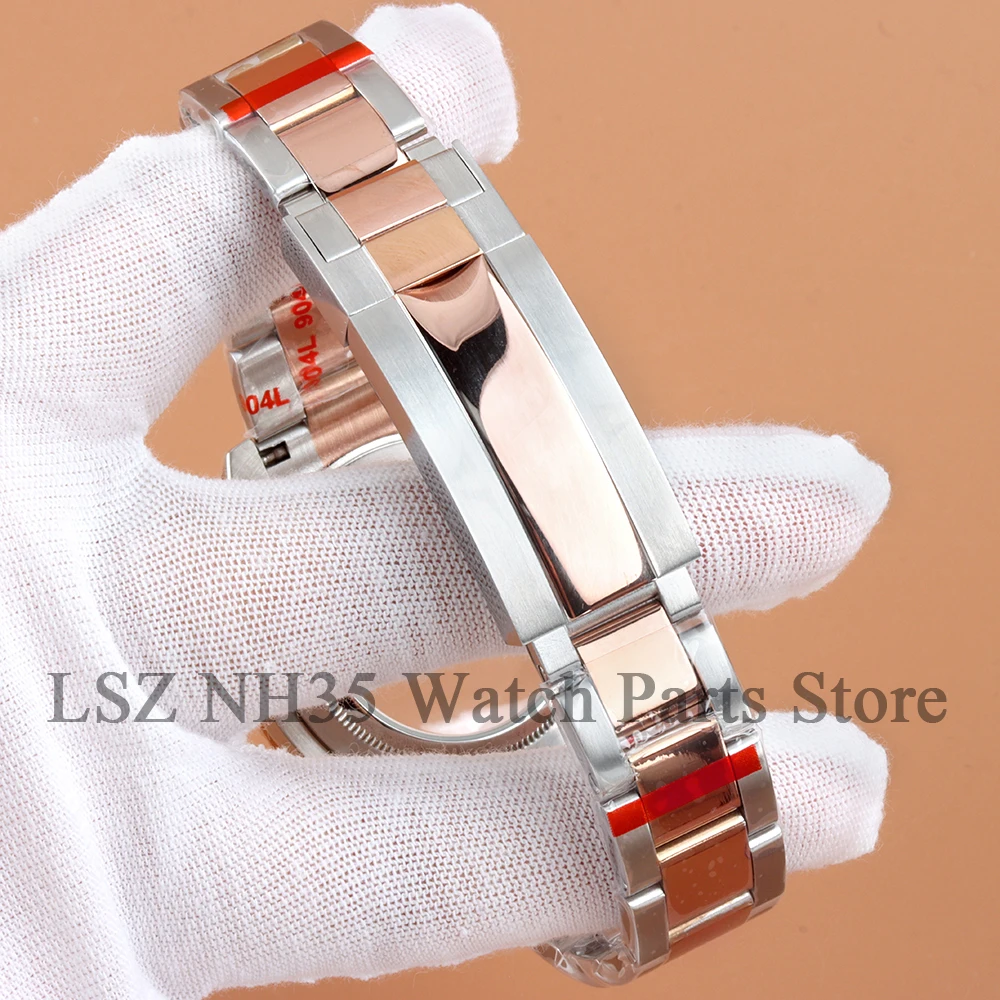 28.5mm Brown NH35 dial Hands Blue Luminous 40mm Rose Gold Watch Case Oyster  Bracelet For NH35 NH36 Movement Sapphire Glass