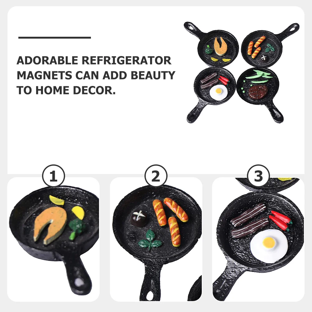 

4Pcs Adorable Kitchen Magnets Frying Pan Refrigerator Magnets Decorative Magnetic Stickers Fridge Home Decoration Charms