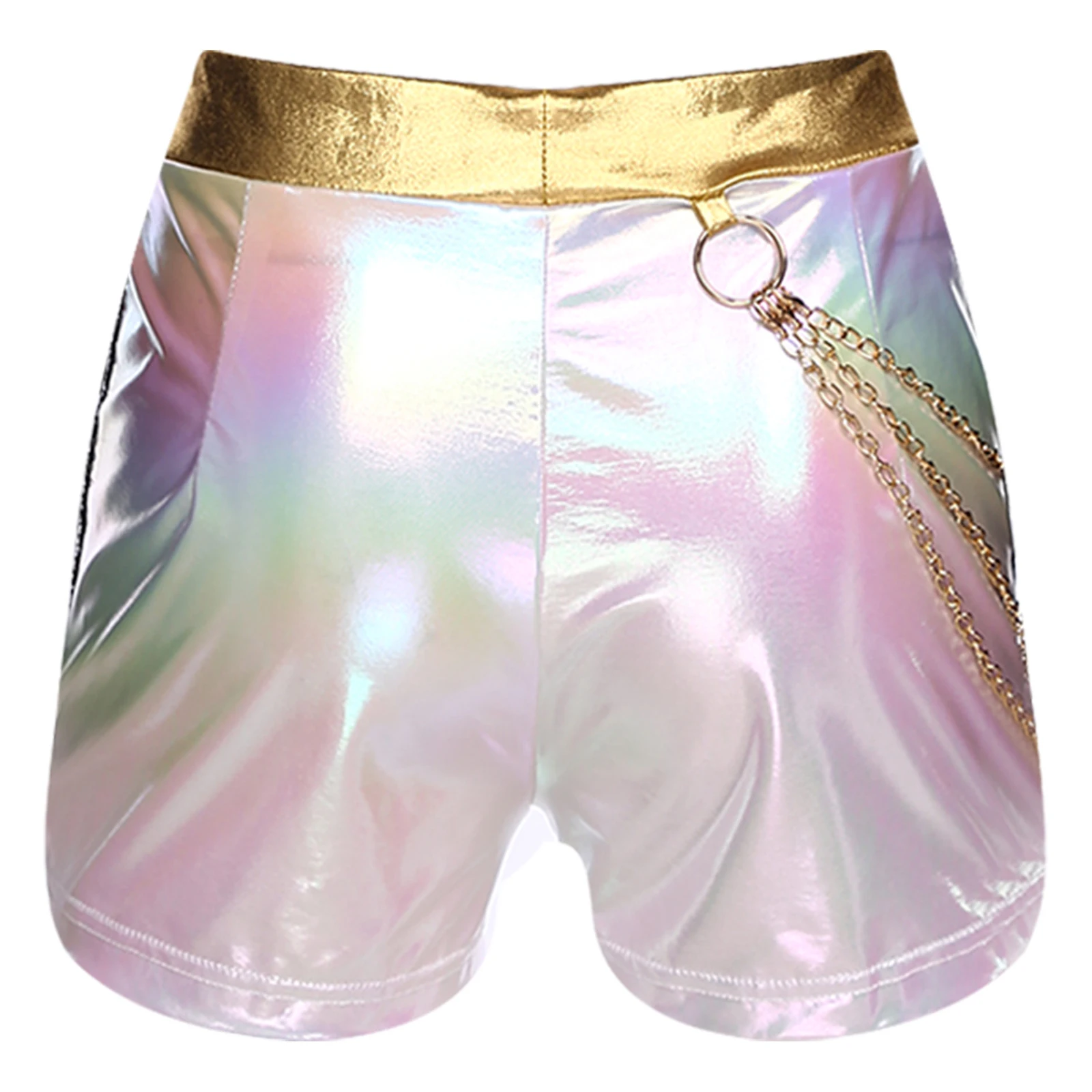 المرأة الهيب هوب المغني الجاز ملابس رقص شورت معدني لامع مزين بسلاسل قابلة للفصل ل الهذيان الموسيقى حفلة الرقص القاع #4