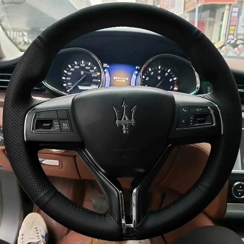 

Чехол на руль Maserati Ghibli President Levante, сшитый вручную кожаный чехол на руль автомобиля, оплетка для салона