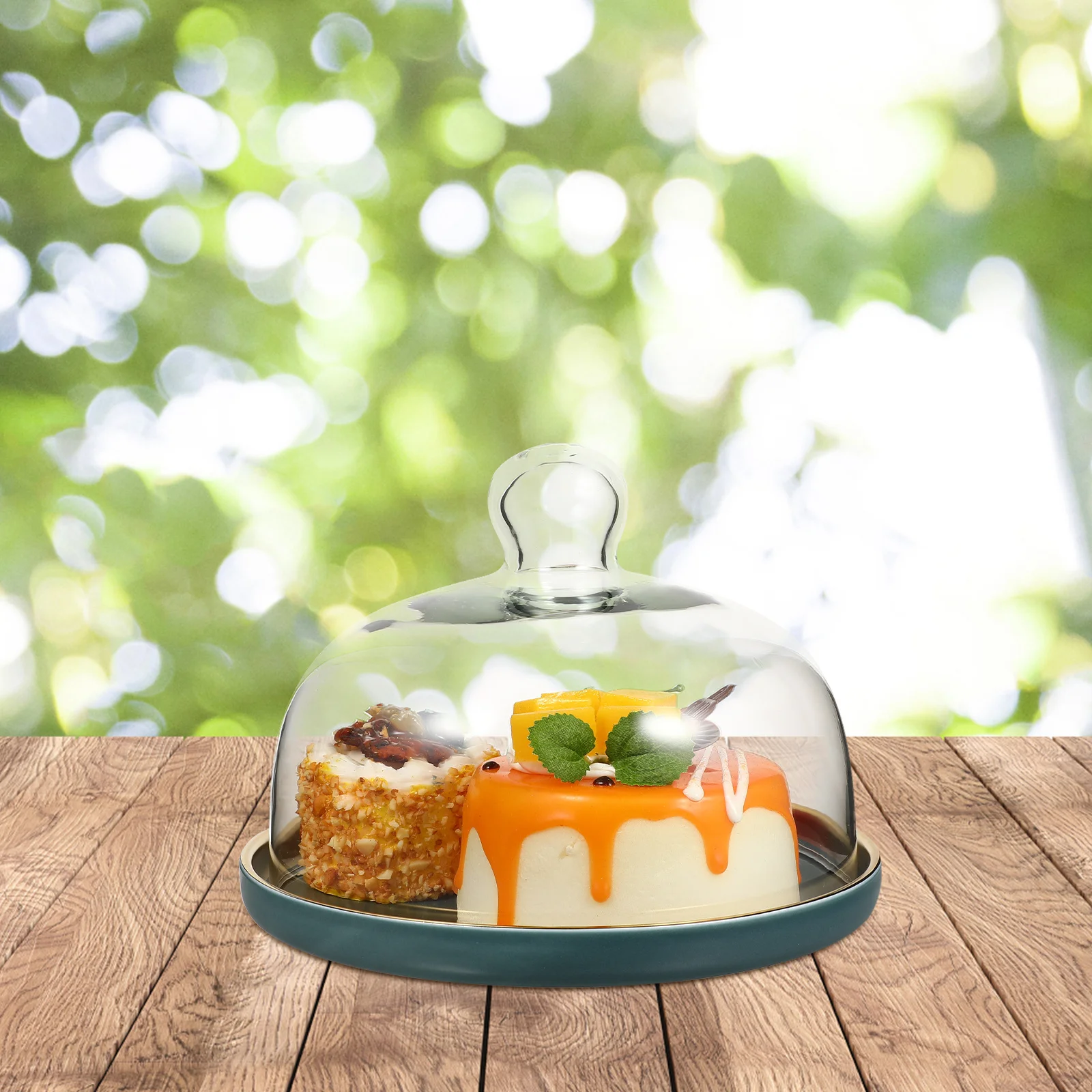 

1 комплект десертного подноса с крышкой, элегантная керамическая тарелка для торта и стеклянная крышка для хранения продуктов, сервировки, посуда для завтрака