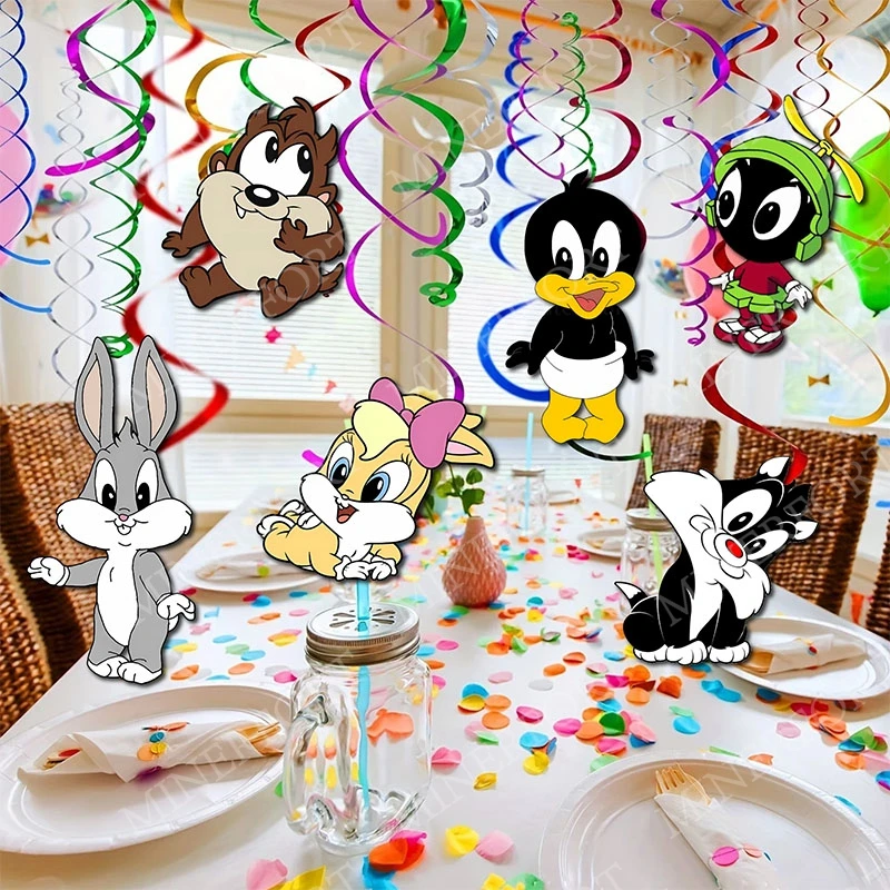 Decorações de Teto Espiral Looney Tunes, Ornamentações de Papel de Parede com Personagens Taz, Sylvester e Lola Bunny para Festa de Aniversário