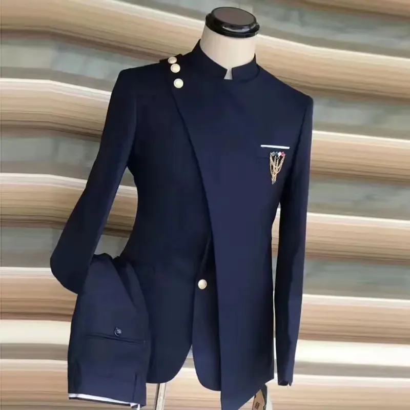 Traje informal europeo y americano para hombre, traje grande grueso con cuello levantado, vestido de banquete de negocios de dos piezas, Trajes para