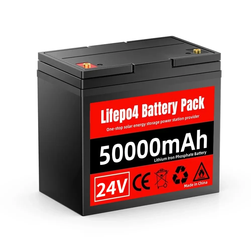 24V 50Ah Lithium Iron Phosphate Battery LiFePO4 Built-in BMS LiFePO4 Battery for Solar Power System RV House Trolling Motor