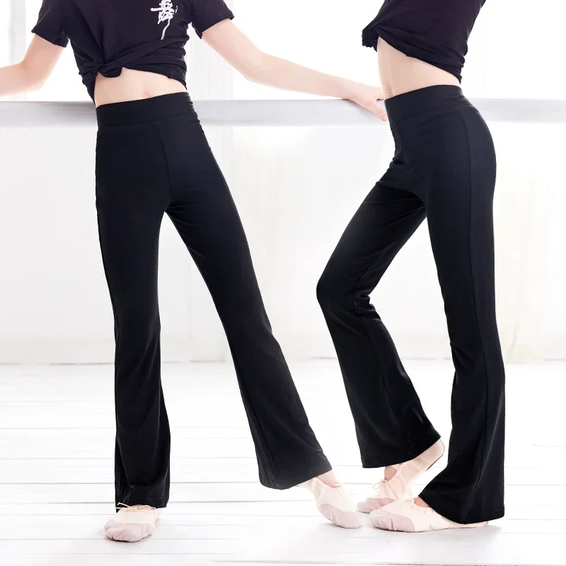 Calça casual preta para crianças, algodão, ginástica fitness, ballet, dança latina, calça prática para meninas