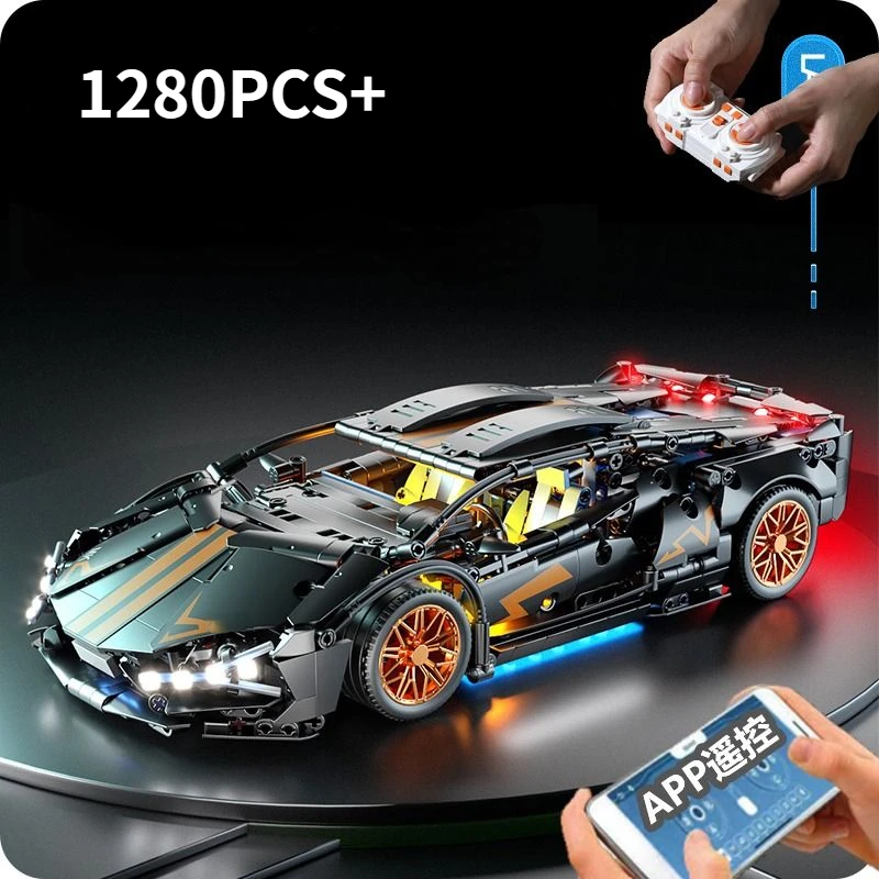 

1280 PCS Technology 1:14 Black Supercar racing building blocks assembled brick car toy gift for boys birthday present