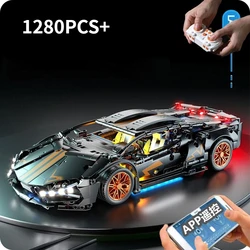 1280 PCS Technology 1:14 Black Supercar racing building blocks assembled brick car toy gift for boys birthday present