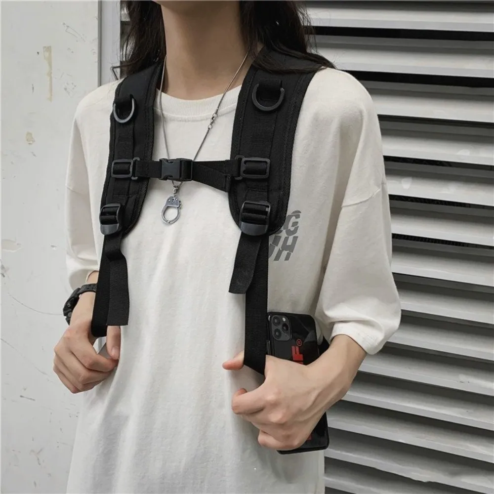 Zaino per studenti di grande capacità alla moda Borsa da scuola in tela multitasche tinta unita Borsa a tracolla Harajuku in nylon da viaggio