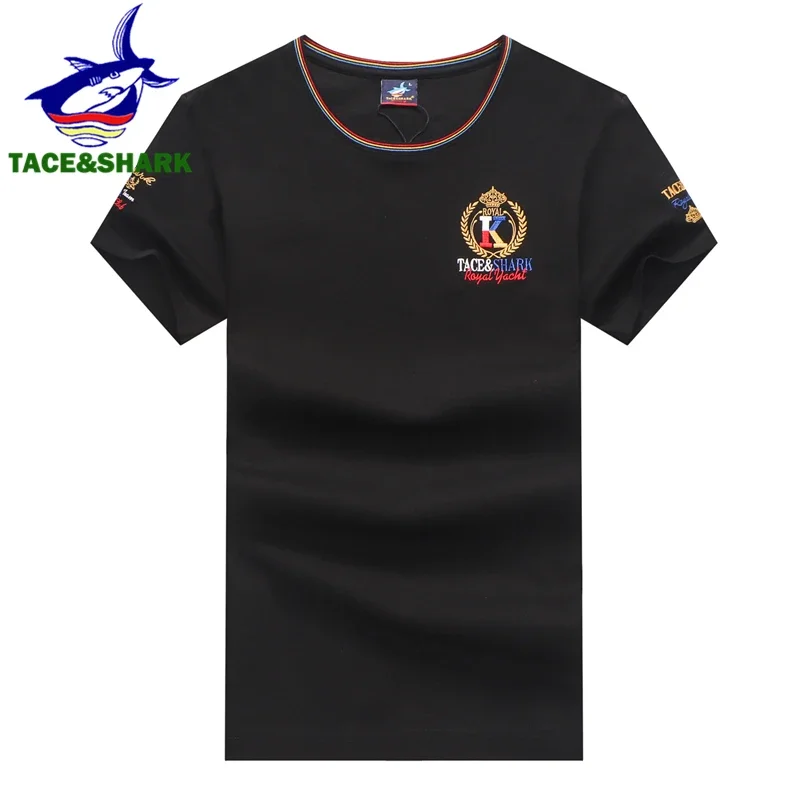 TACE&SHARK 2020 Summer Military T-shirts Clothing Fashion Shark Embroidery T Shirt Mens Casual Cotton Tshirts High Quality