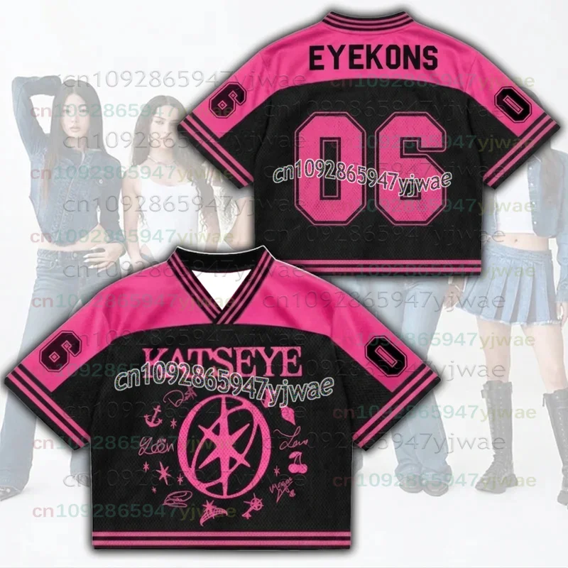 Teal/Pinky 2026 Hot Accent KATSEYE The Wildworld Tour Mixed Mesh Jersey Fan Edition Men And Women's Streetwear T-shirt Y2K Tops