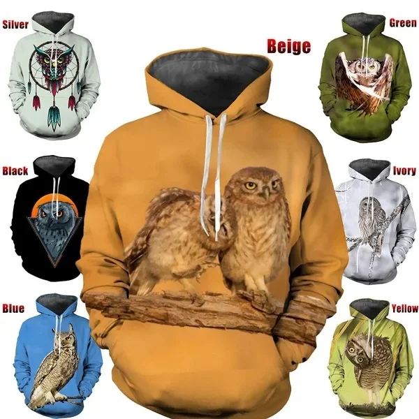 New Owls 3d Printed Animals Graphic Hoodies For Men Fashion Hoodies Y2k Hip Hop Sweatshirt Harajuku Pullover Tops Women Clothes