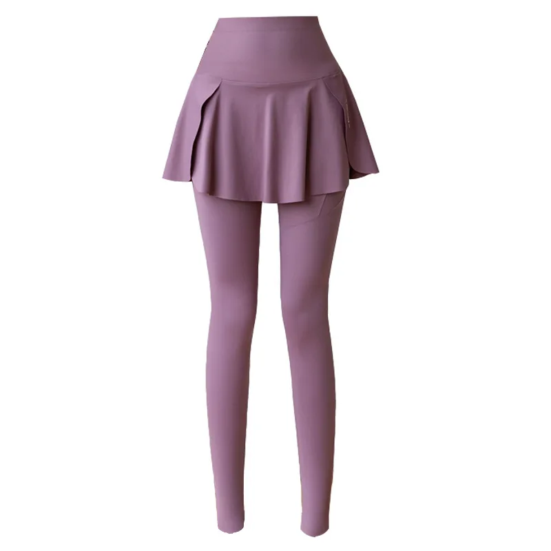 Women Fake Two Pieces Leggings Seamless Fitness Leggings High Waist with Pocket Elastic Slim Fashion Hip Liftting Yoga Pants