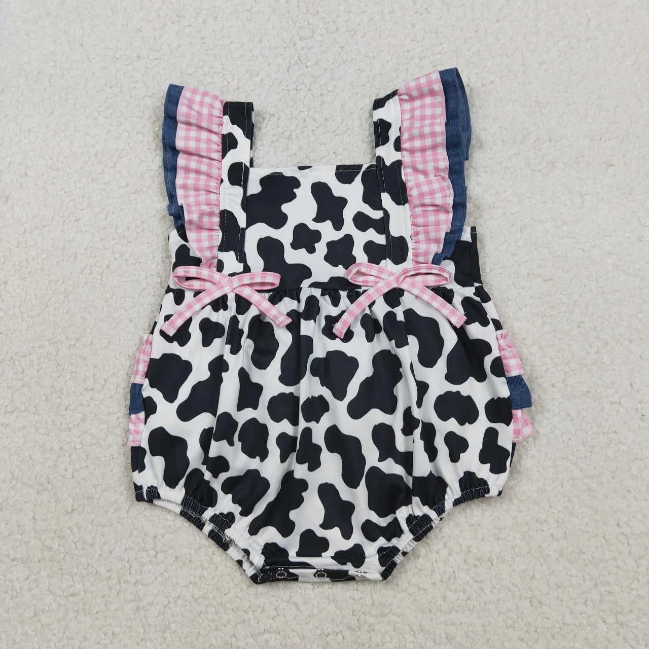 Wholesale Kid Toddler Bows Ruffle Bubble Romper Children Girls Western Cow Clothes Newborn Infant Coverall Baby Girl Bodysuit