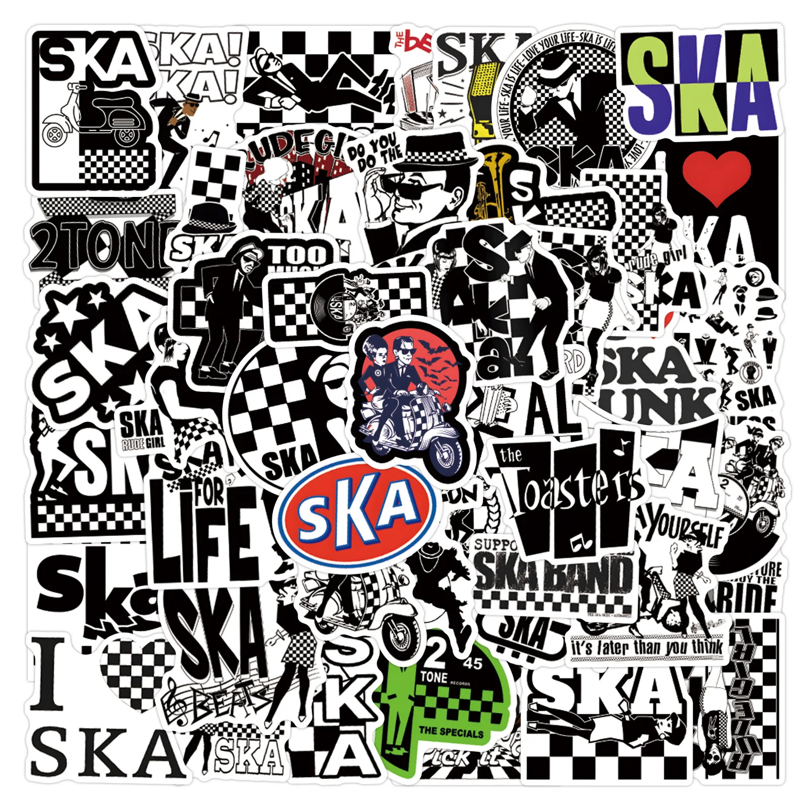 

55 шт. наклеек в стиле Ska и регги, граффити, декоративные, для гитары, холодильника, багажа, ноутбука, мотоцикла, велосипеда, водонепроницаемые, для самостоятельного декорирования